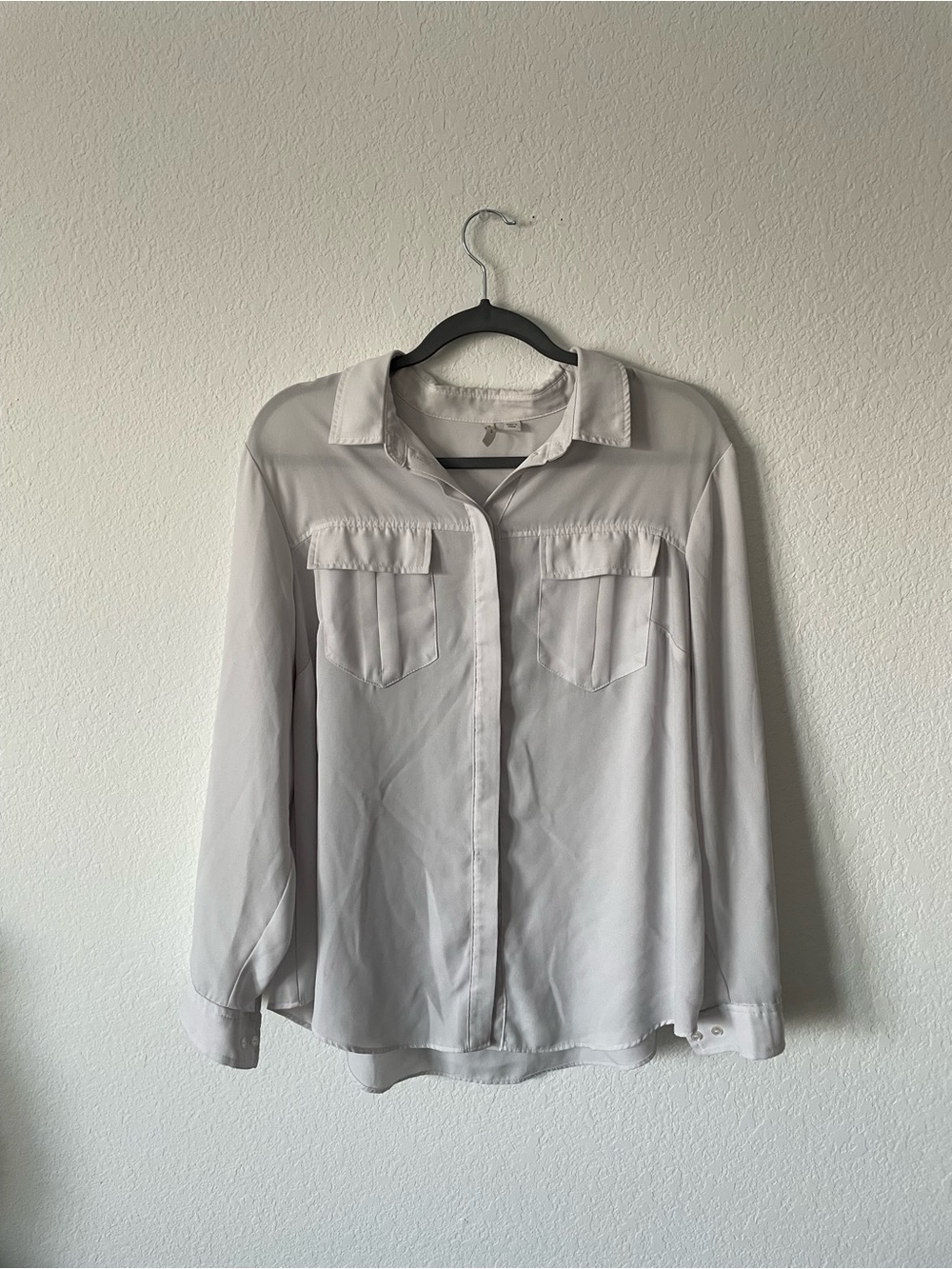 Light Gray Long Sleeve Blouse - Classic Collared Women's Top